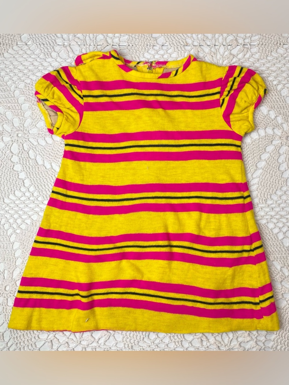 Vintage 1970s Cinderella Girls 3t Yellow Pink Knitted Short Dress